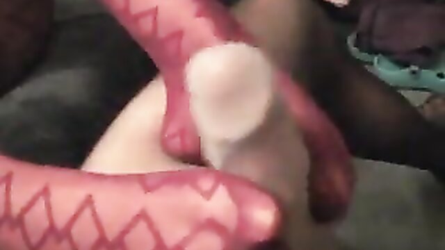 footjobs, foot fetish, pantyhose footjob - footjob with a happy ending in a patterned pantyhose