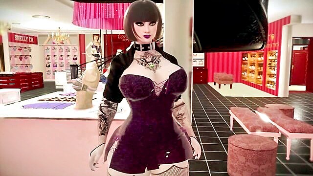 on her knees, big ass, socks - girls day out tattooed 3d goth girl with big ass gets futa fucked in dressing room