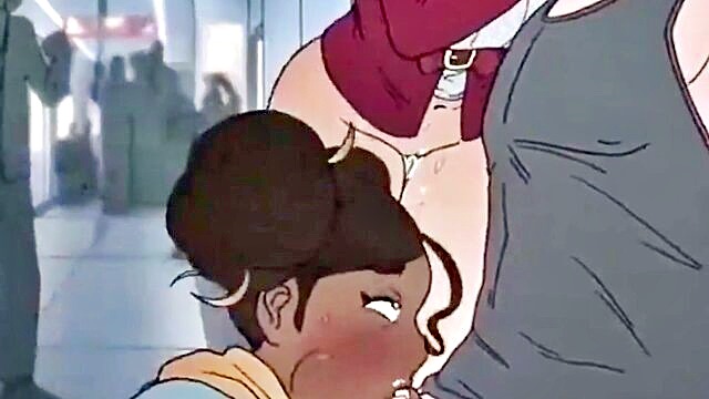 hentai, blowjob, threesome - public train sex animation