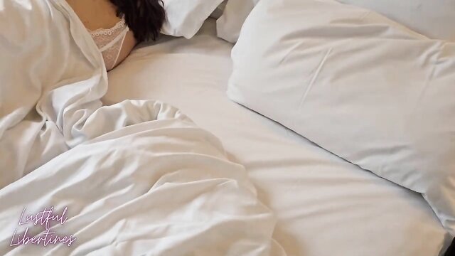brunette, amateur, big tits - sharing bed with hot milf