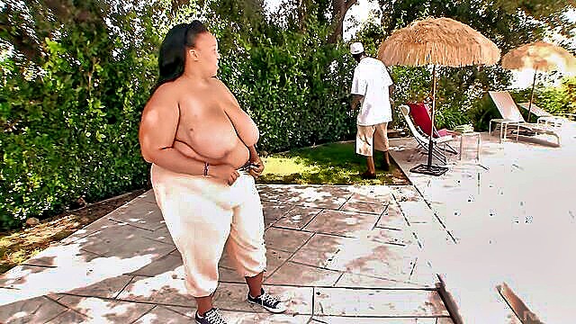 big ass, bbw, big dick - ebony bbc deepthroat outdoor