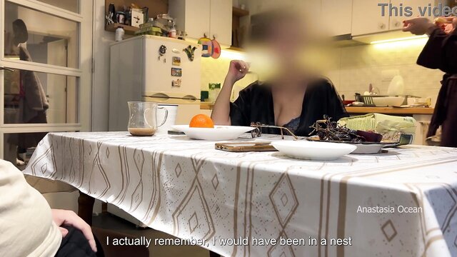 milf, amateur, new - stepmom caught husband jerking in kitchen