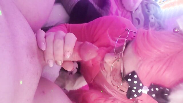 crossdresser with big cock gets a double blowjob and swallows : Femkittenboy