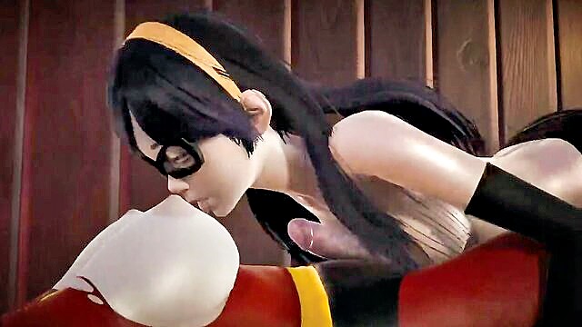 Helen - incredible violet parr enjoys double creampie from two futanari performers KChentai