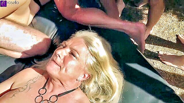 outdoor, blonde, facial cumshot - nora and rosella group sex