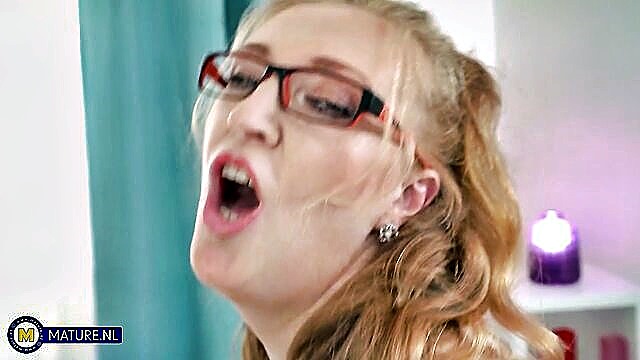 beautiful woman glasses licked by young man : Mature NL