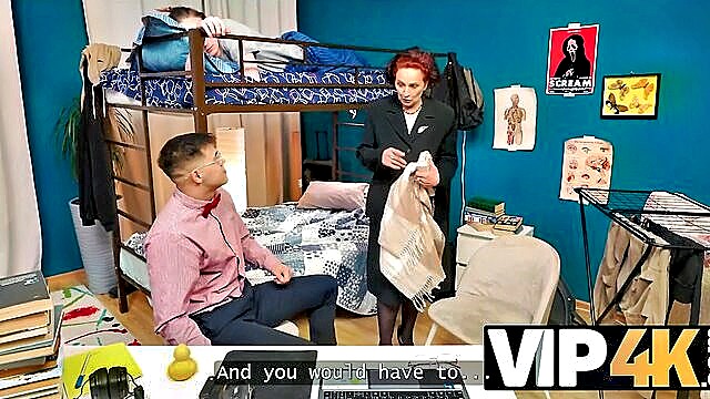 threesome, granny, anal - redhead teacher feasts student
