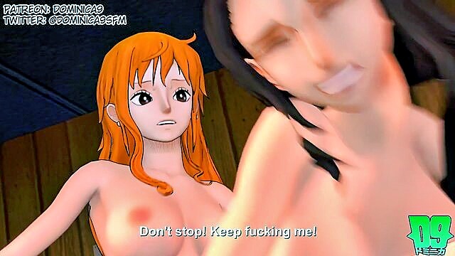 bikini, redhead, one piece - nami fucks robin with huge futa cock