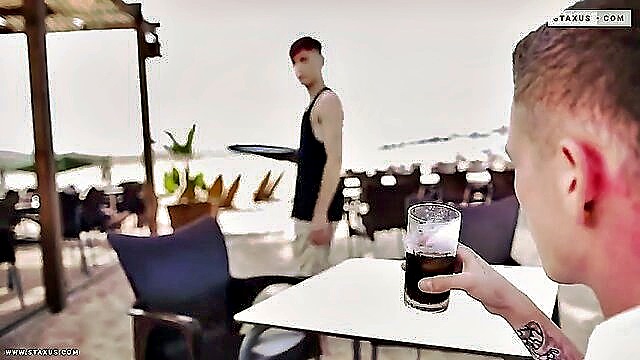 gay sex, uniform, blowjob - kinky bisexual fuck on the beach