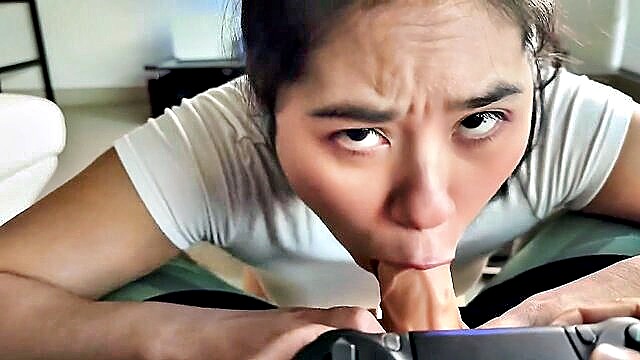 desperate, close up, dildo - gamer step sis blowjob