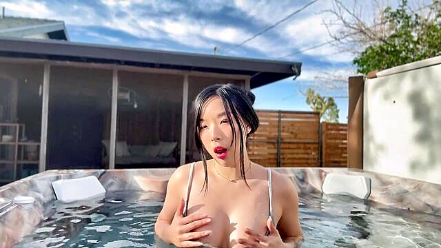 Elle Lee - asian beauty practices solo masturbation in hot tub