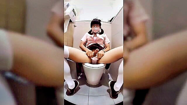 asian, exhibitionist, toilet - crossdress milkshot in toilet