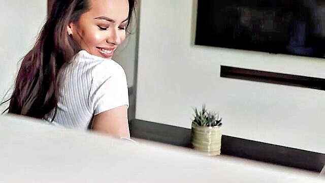 asian, teen, solo - tia strip on couch