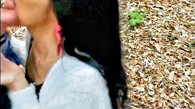 mature, wife, public nudity - mature woman swallows outdoor cock