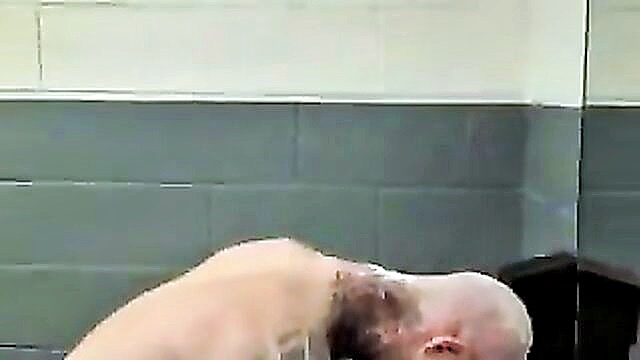 razor, tatted, headshave - tattooed showdown in restroom