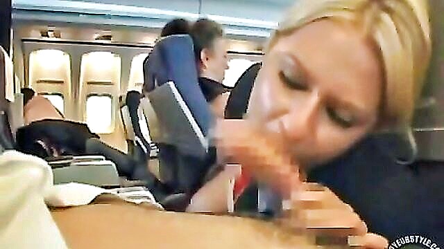 blonde, stewardess, busty - stewardess blowjob on plane