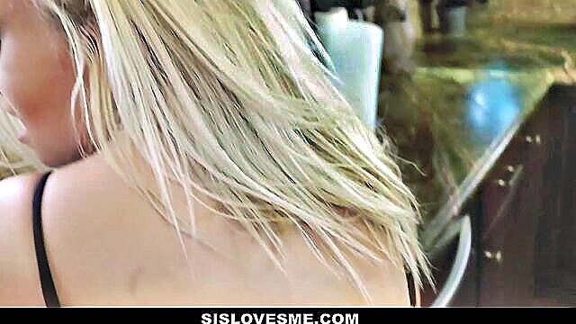 sweet blonde girl, fetish sex, armlet on eyes - stepsister wants my dick