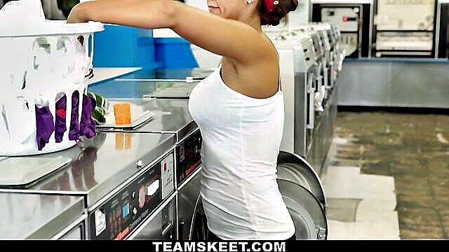cute teen, from behind, teen pussy - teen laundry doggy style