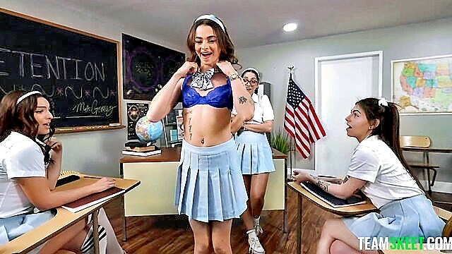 milf teacher, milf teach, hot threesome - schoolgirls shared by milf teacher