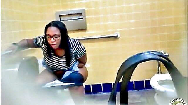 black, bootylicious, milf - black milf pees in restroom