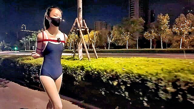 bound, chinese, bondage - bdsm training outdoors in china