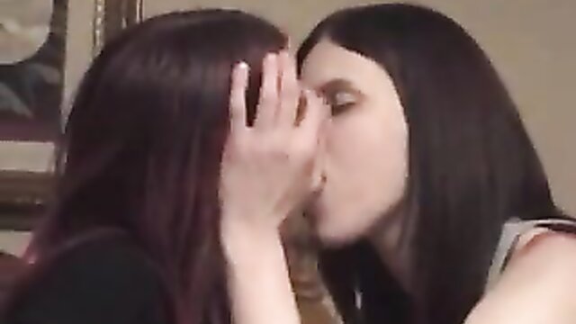 two gorgeous brunettes indulge in a passionate lesbian kiss with their tongues : zxzxzx13