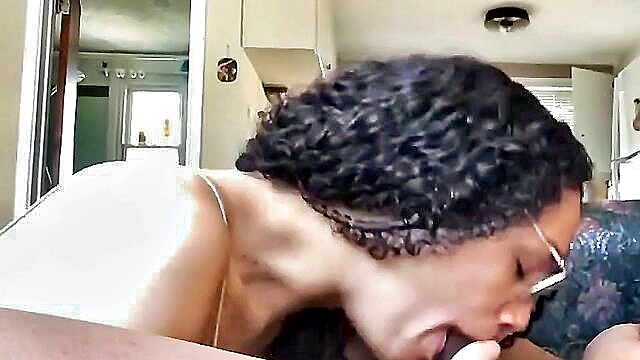 blowjob, amateur, cum swallow - black glasses ebony blowjob