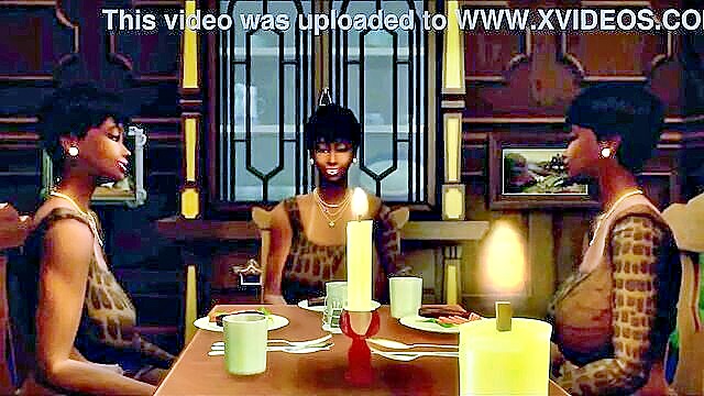 ebony, threesome, cumshot - sims4 threesome ebony trannies