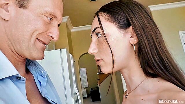 pussy licking, spread legs, old and young - slender brunette pussy licking