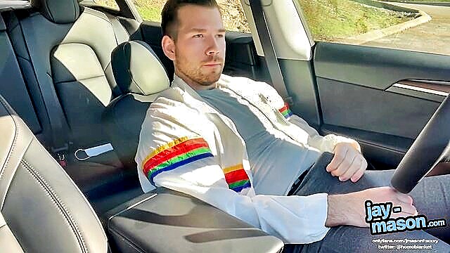 caught, public, jacking off in car - gay boy got caught stroking