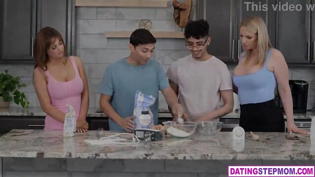 foursome, milf, group - stepmom massive tits group sex