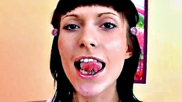 brunette, russian, teen - pierced tongue teen topless