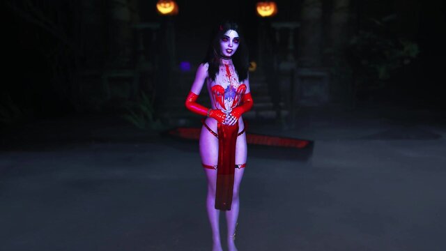 owari (azur lane), big nipples, siren (fortnite) - vampire girl red dress dance