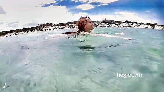 brunette, solo girl, naked on the beach - natural teen beach ibiza