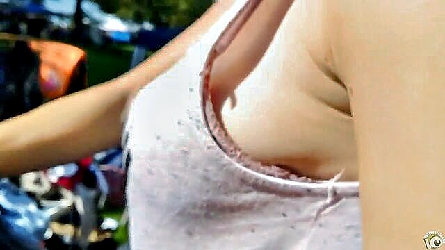 blonde, sideboob, stunner - beach spy sideboob