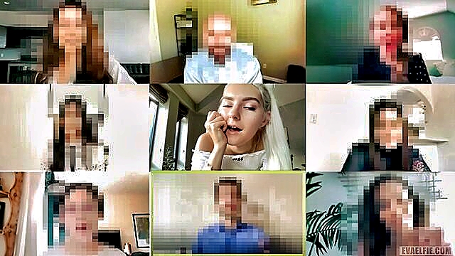 Eva Elfie - busty blonde bombshells public zoom class cumshot surprise
