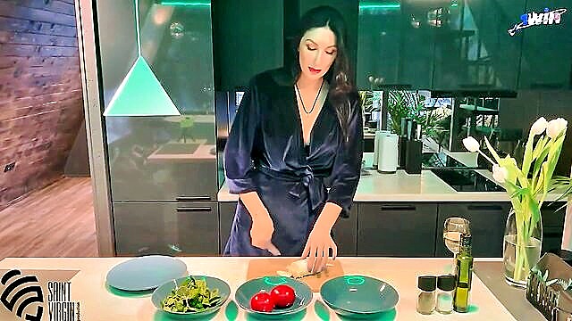 brunette, handjob, step fantasy - russian milf dinner