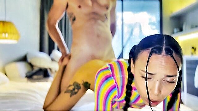 doggy, big cock, latina - bald man drilled needy pussy