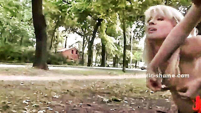 wild, public, extreme - busty brunette slave trained to deepthroat in gym