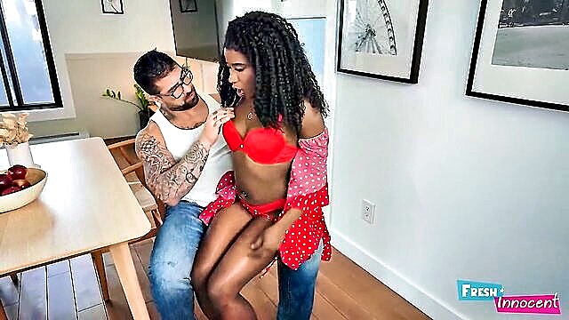 lingerie, spanking, pov - black sweetheart booty fucks with stepdad