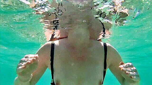 big tits, amateur, public - public beach tugjob with ginger redhead