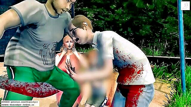 milf, wife, anime - stabbed dude fucks milf