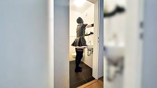 german, bdsm, fetish - sissy maid caged cleaning