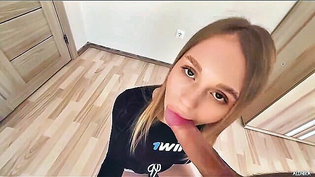 petite, sexy dress, socks - harsh blowjob with skinny girl