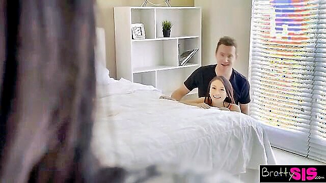 big dick, asian, oriental - valentine gave blowjob to her stepbrother