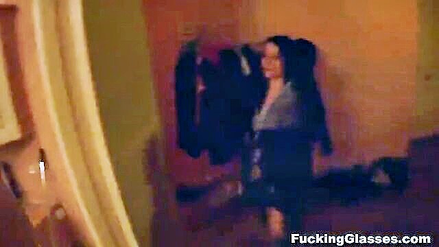 teen brunette, dick sucking, cum on titties - apartment window teen porn