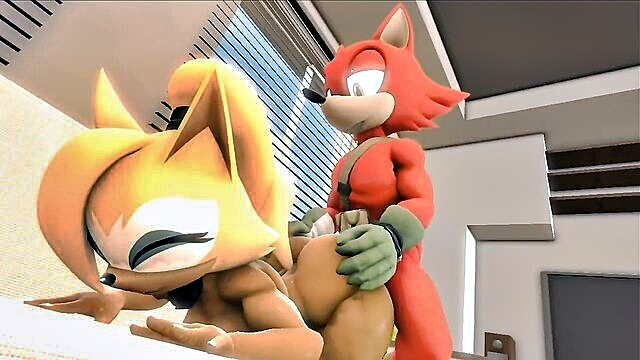 kitsunami the fennec (sonic), human on anthro, squatting on dildo - studio34 tangle workout