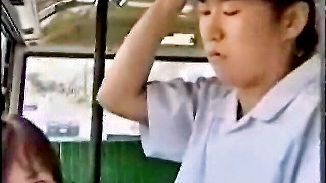 uncensored, japanese, milf - hot japanese handjob sex in the bus