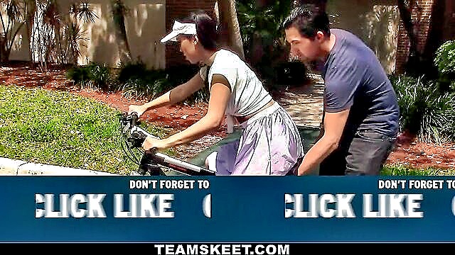 sporty, posing, cock riding - teaching blowjob and bike riding skills
