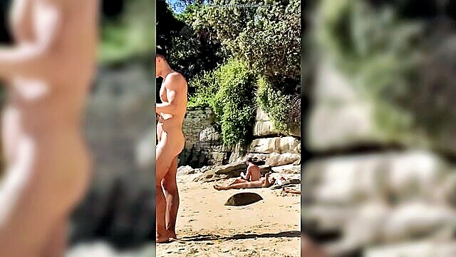 shaved, hairless, smooth - young nudist on beach
